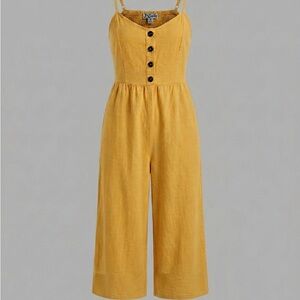 J for Justify Mustard Yellow Linen-Blend Wide Leg Jumpsuit | Size M